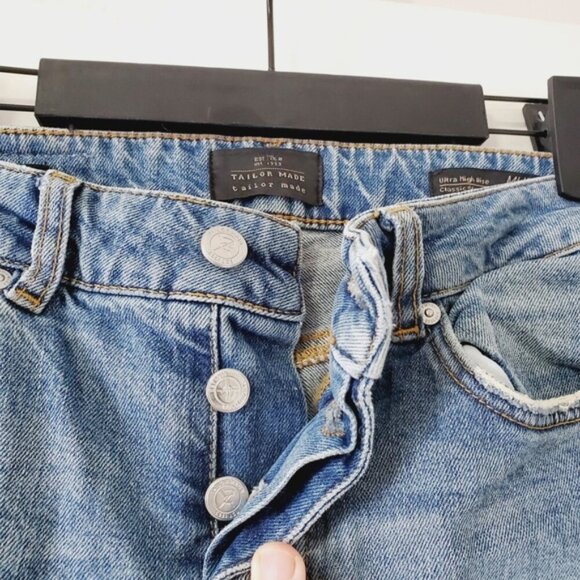 Tailor Made Munich Ultra High Rise Slim Straight Distressed Button Fly Jeans 26 - Picture 6 of 9